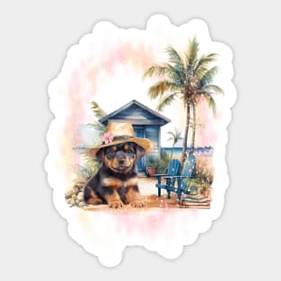 Dog - Rottweiler Puppy in Straw Hat Sticker